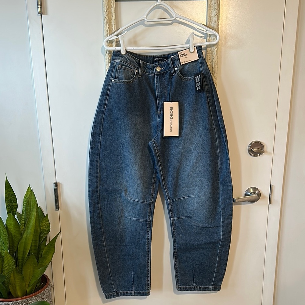 BCBGeneeatoon Blue Denim Barrel Jeans